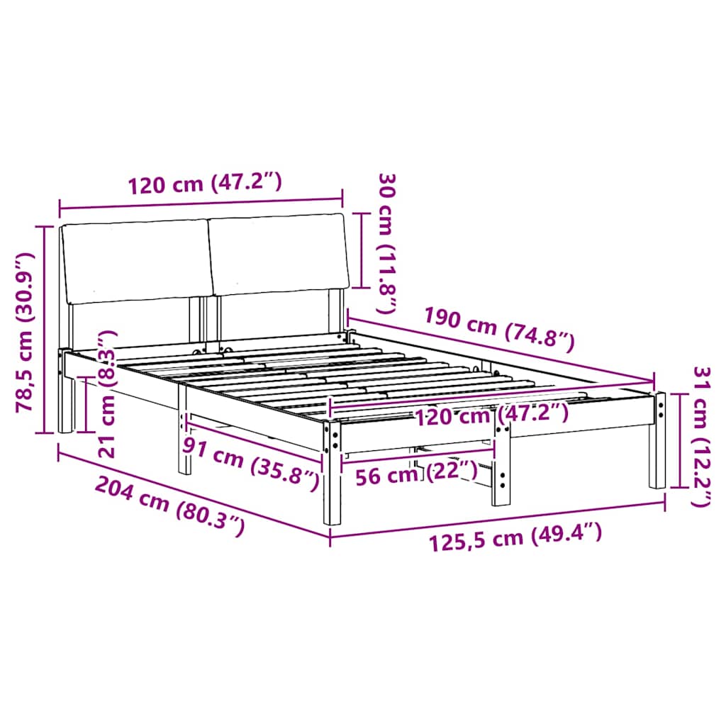 vidaXL Rama łóżka brązowo-czarny 120 x 190 cm Lite drewno sosnowe