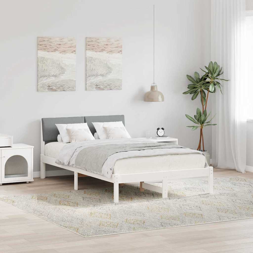 vidaXL Rama łóżka Biały i jasnoszary 120 x 190 cm Lite drewno sosnowe
