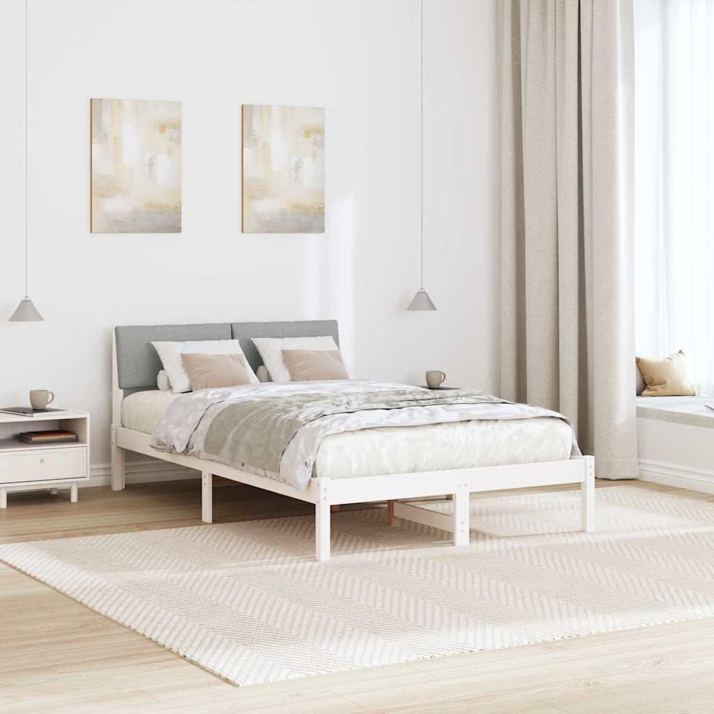 vidaXL Rama łóżka Biały i jasnoszary 120 x 190 cm Lite drewno sosnowe
