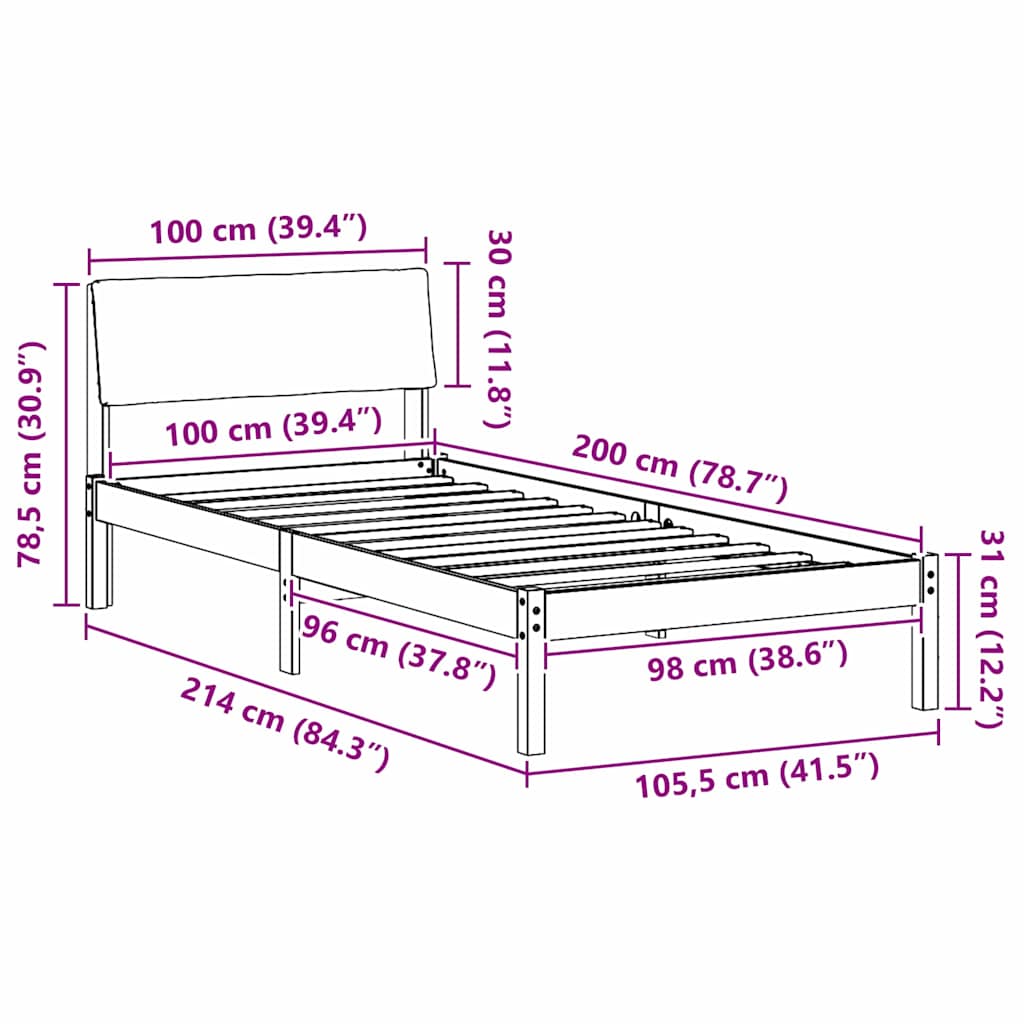 vidaXL Rama łóżka Z zagłówkiem Brązowy i jasnoszary 100 x 200 cm