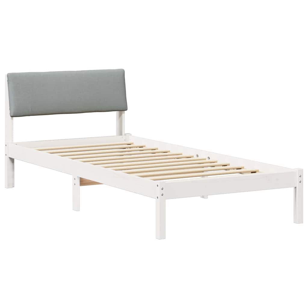 vidaXL Rama łóżka Biały i jasnoszary 90 x 200 cm Lite drewno sosnowe