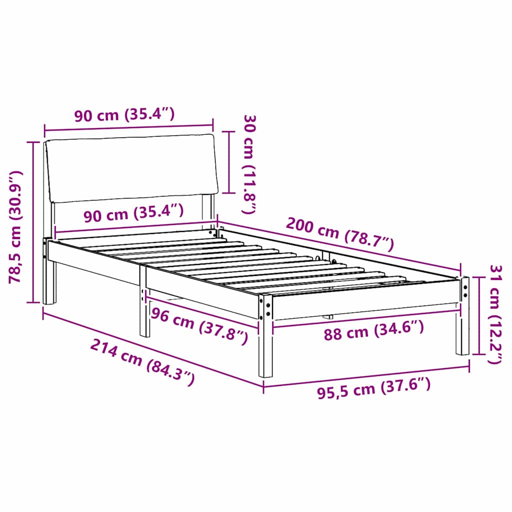 vidaXL Rama łóżka Biały i jasnoszary 90 x 200 cm Lite drewno sosnowe