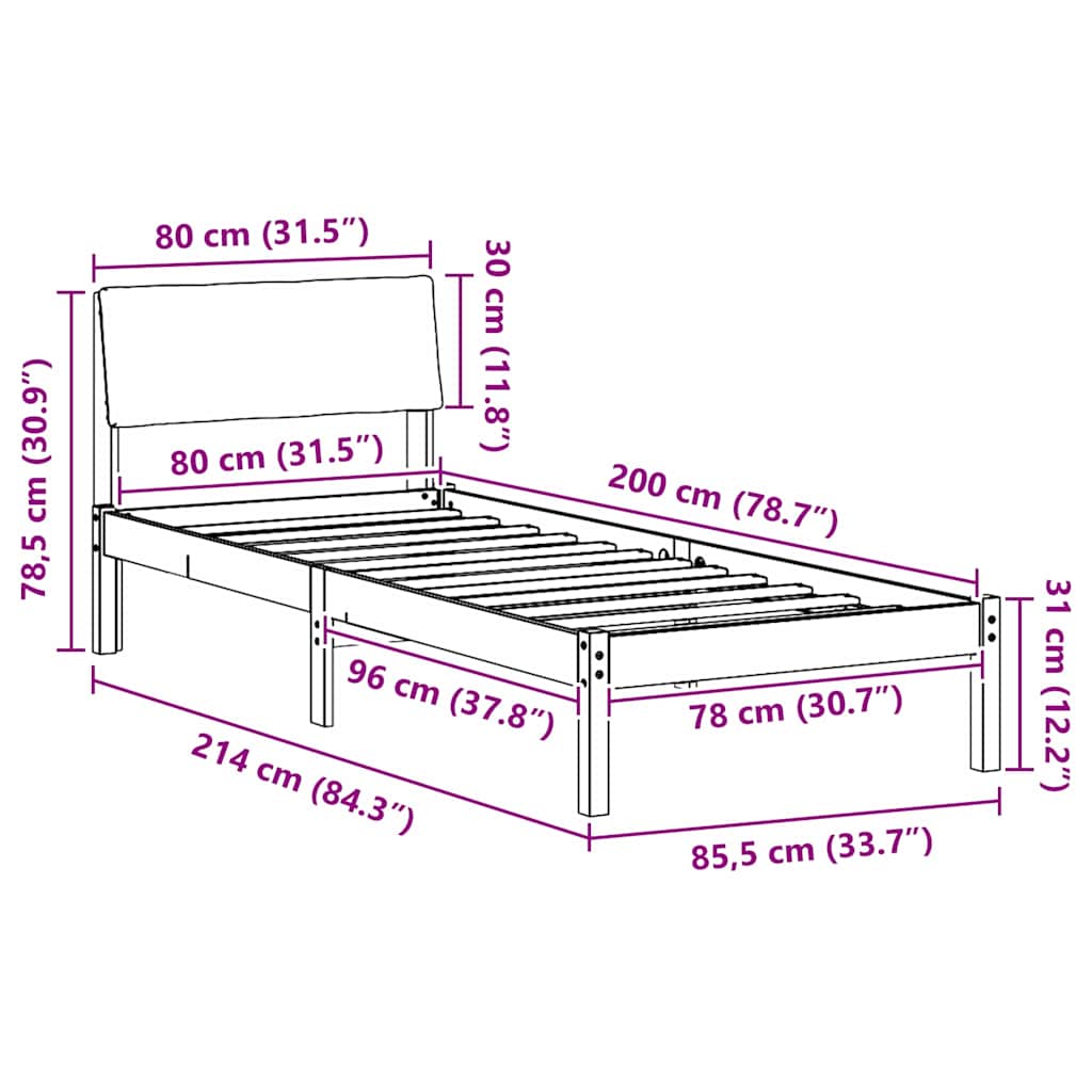 vidaXL Rama łóżka brązowo-czarny 80 x 200 cm Lite drewno sosnowe