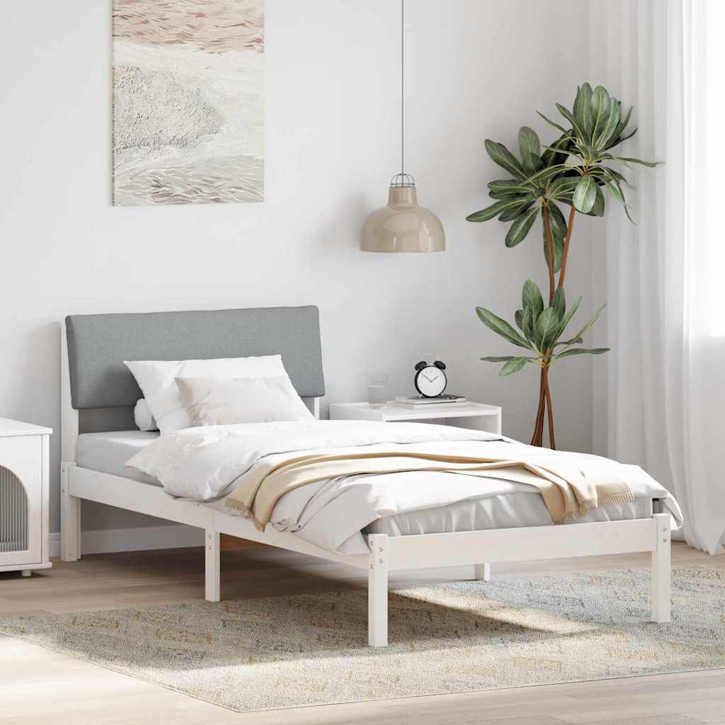 vidaXL Rama łóżka Biały i jasnoszary 90 x 190 cm Lite drewno sosnowe