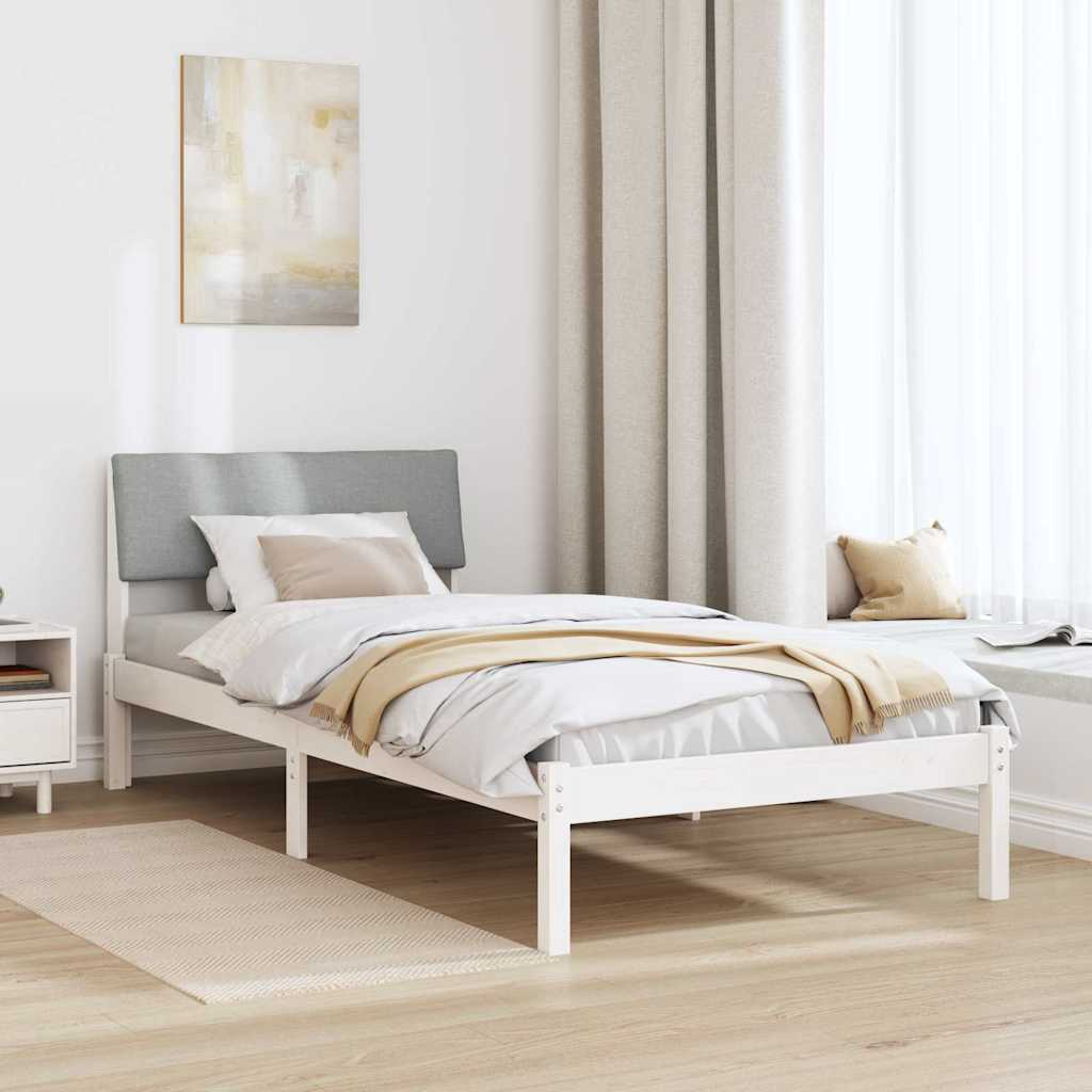 vidaXL Rama łóżka Biały i jasnoszary 90 x 190 cm Lite drewno sosnowe