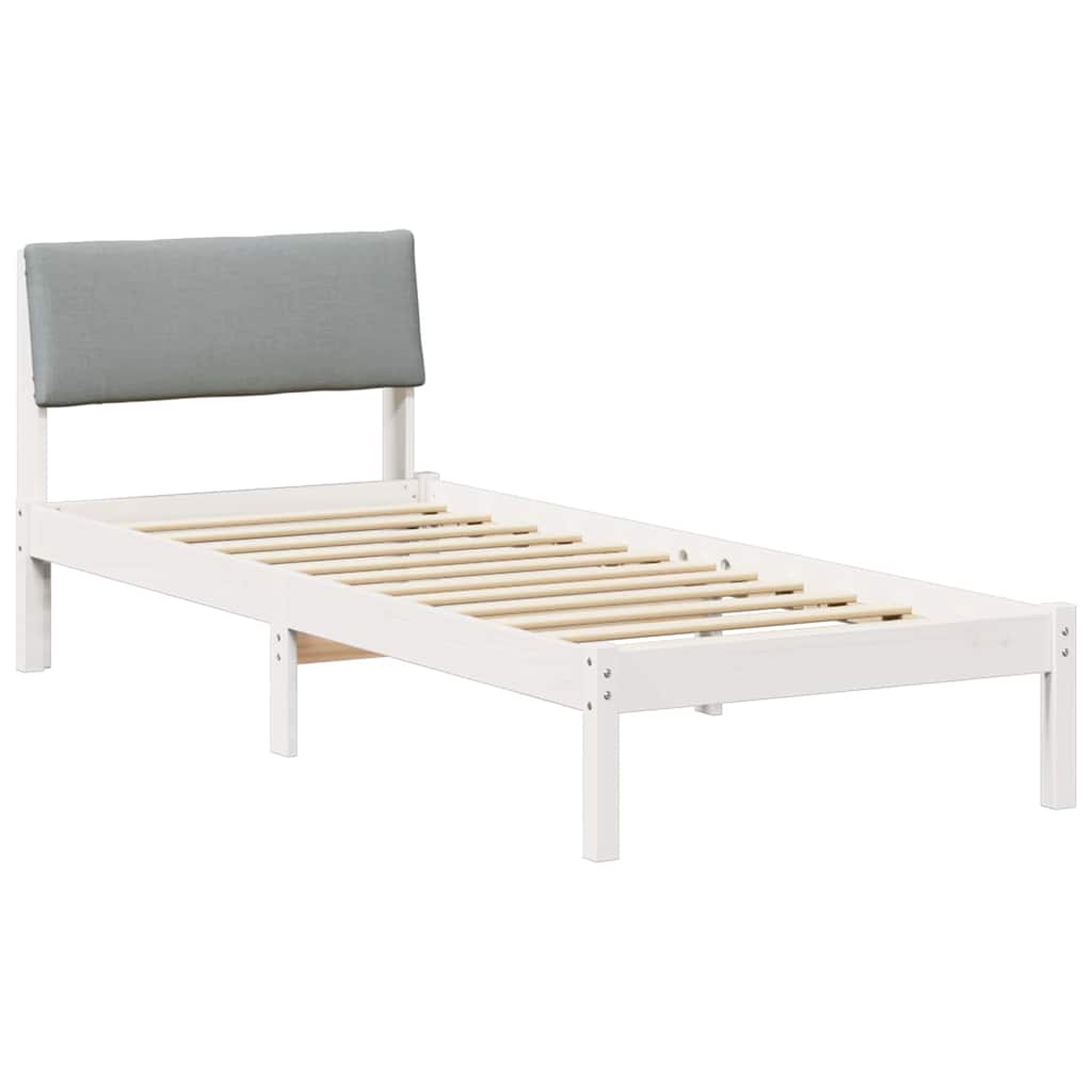vidaXL Rama łóżka Biały i jasnoszary 75 x 190 cm Lite drewno sosnowe