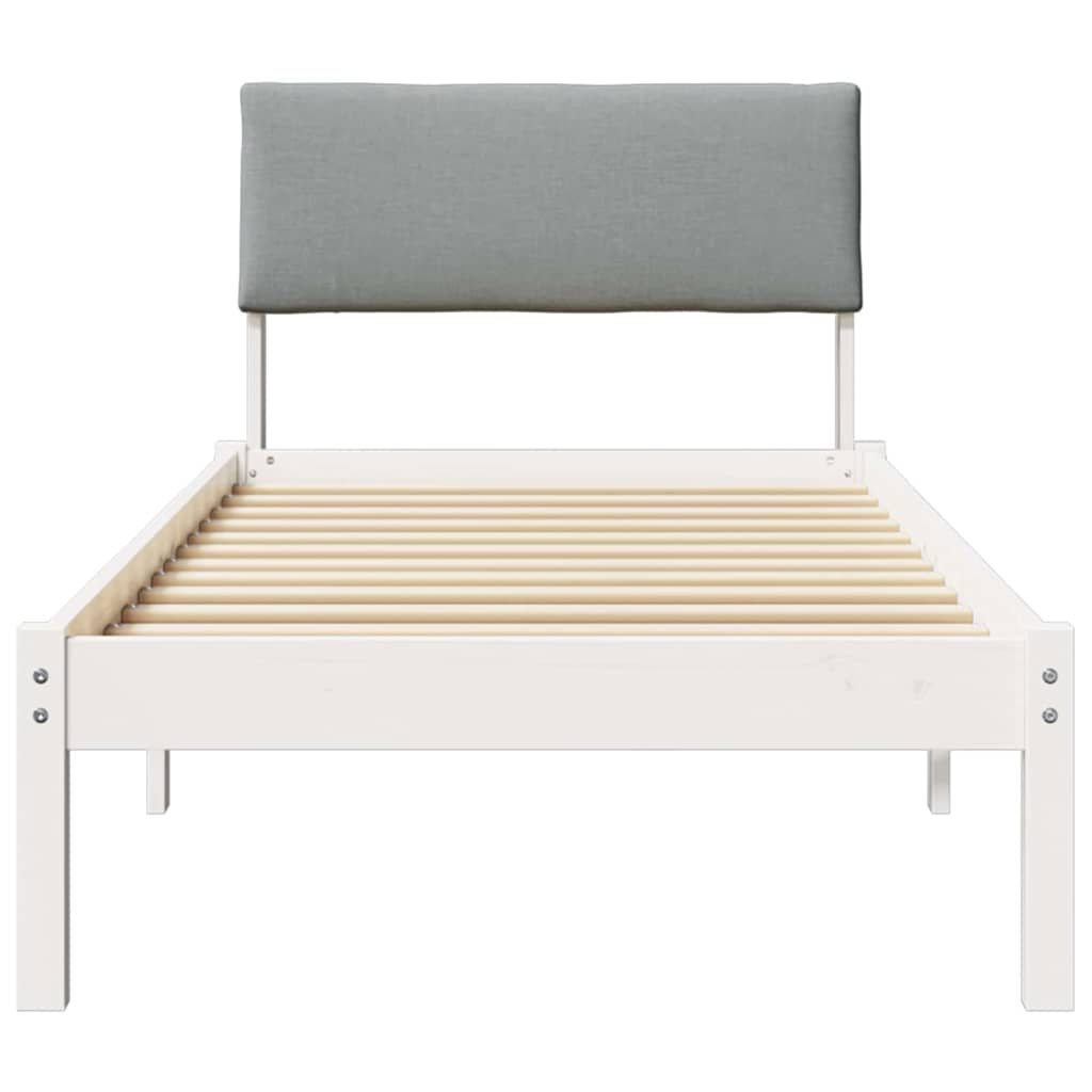vidaXL Rama łóżka Biały i jasnoszary 75 x 190 cm Lite drewno sosnowe