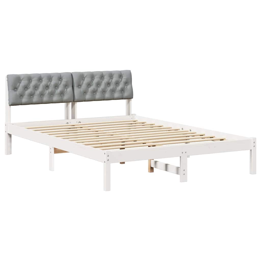 vidaXL Rama łóżka Biały i jasnoszary 150 x 200 cm Lite drewno sosnowe