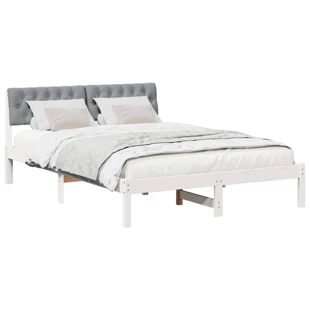 vidaXL Rama łóżka Biały i jasnoszary 150 x 200 cm Lite drewno sosnowe