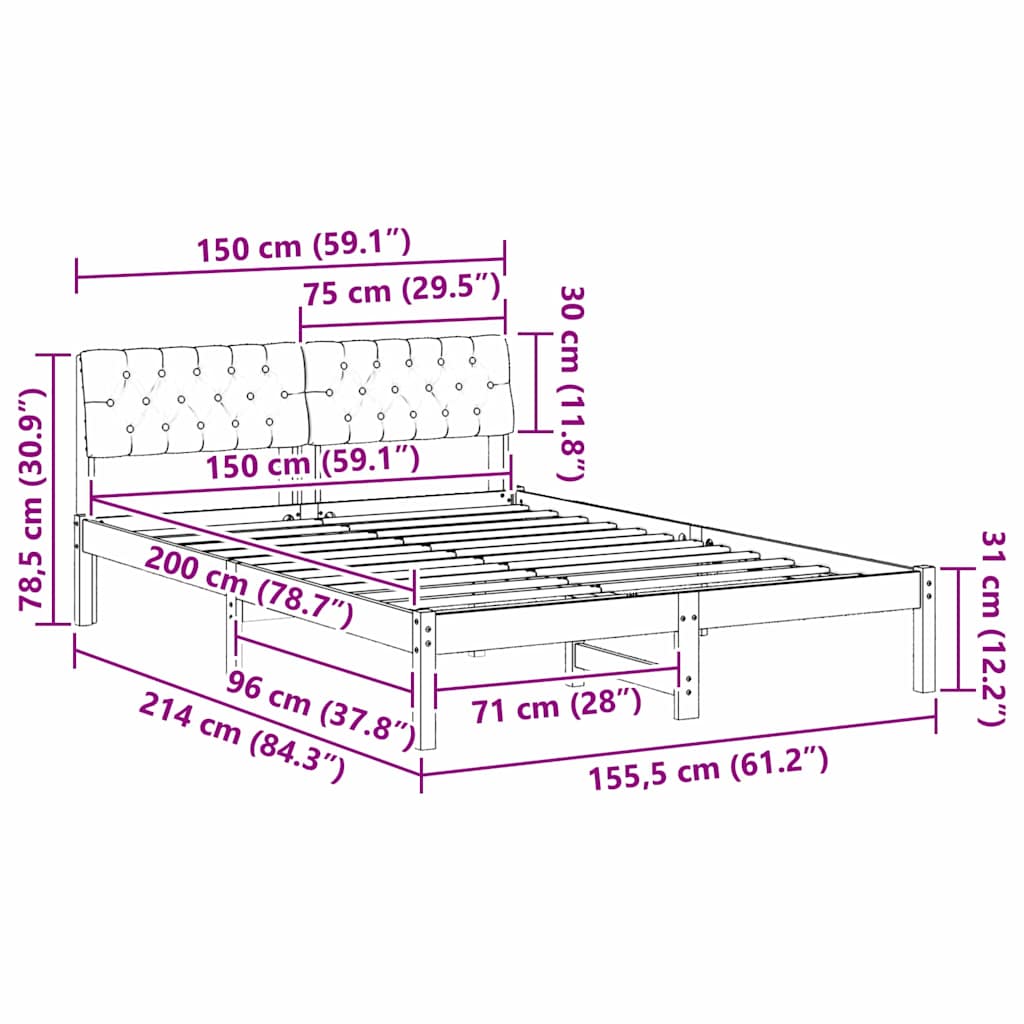 vidaXL Rama łóżka Biały i jasnoszary 150 x 200 cm Lite drewno sosnowe
