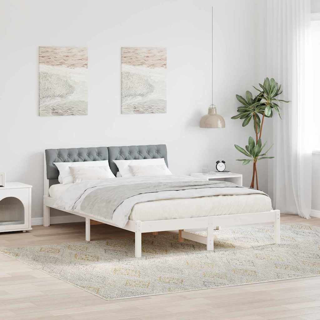 vidaXL Rama łóżka Biały i jasnoszary 140 x 200 cm Lite drewno sosnowe
