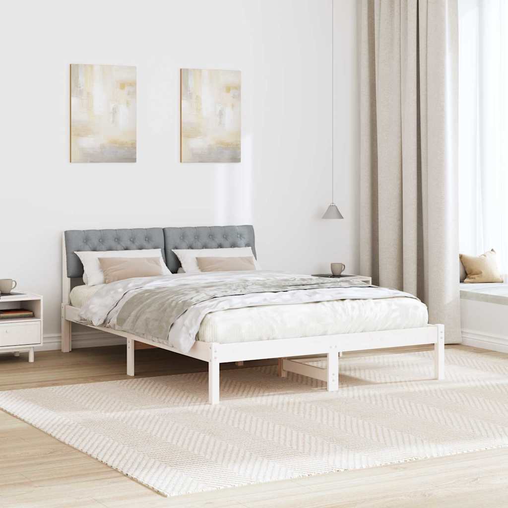 vidaXL Rama łóżka Biały i jasnoszary 140 x 200 cm Lite drewno sosnowe