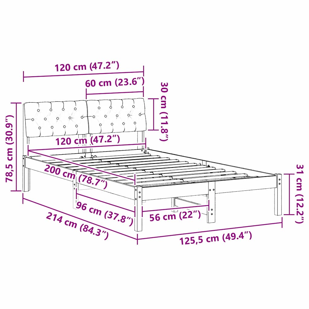 vidaXL Rama łóżka Z zagłówkiem Brązowy i jasnoszary 120 x 200 cm