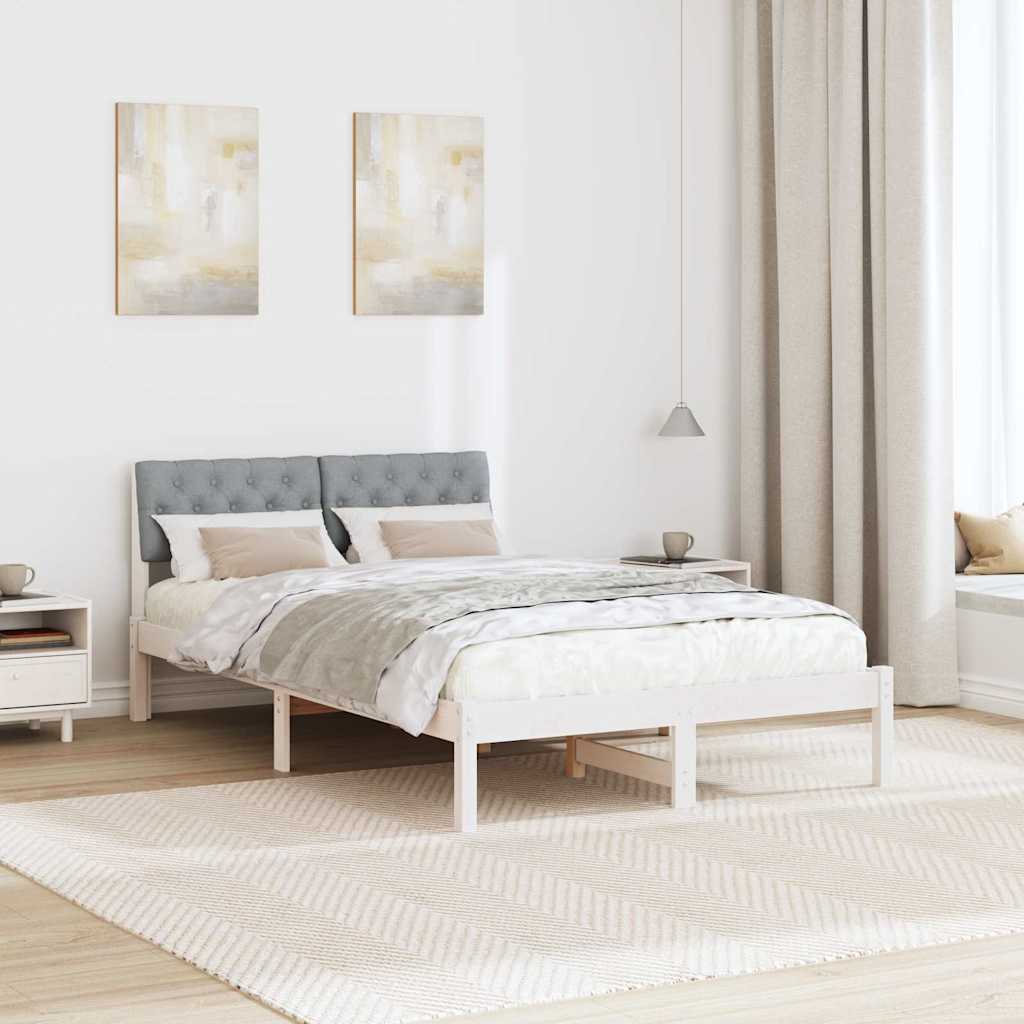 vidaXL Rama łóżka Biały i jasnoszary 120 x 200 cm Lite drewno sosnowe