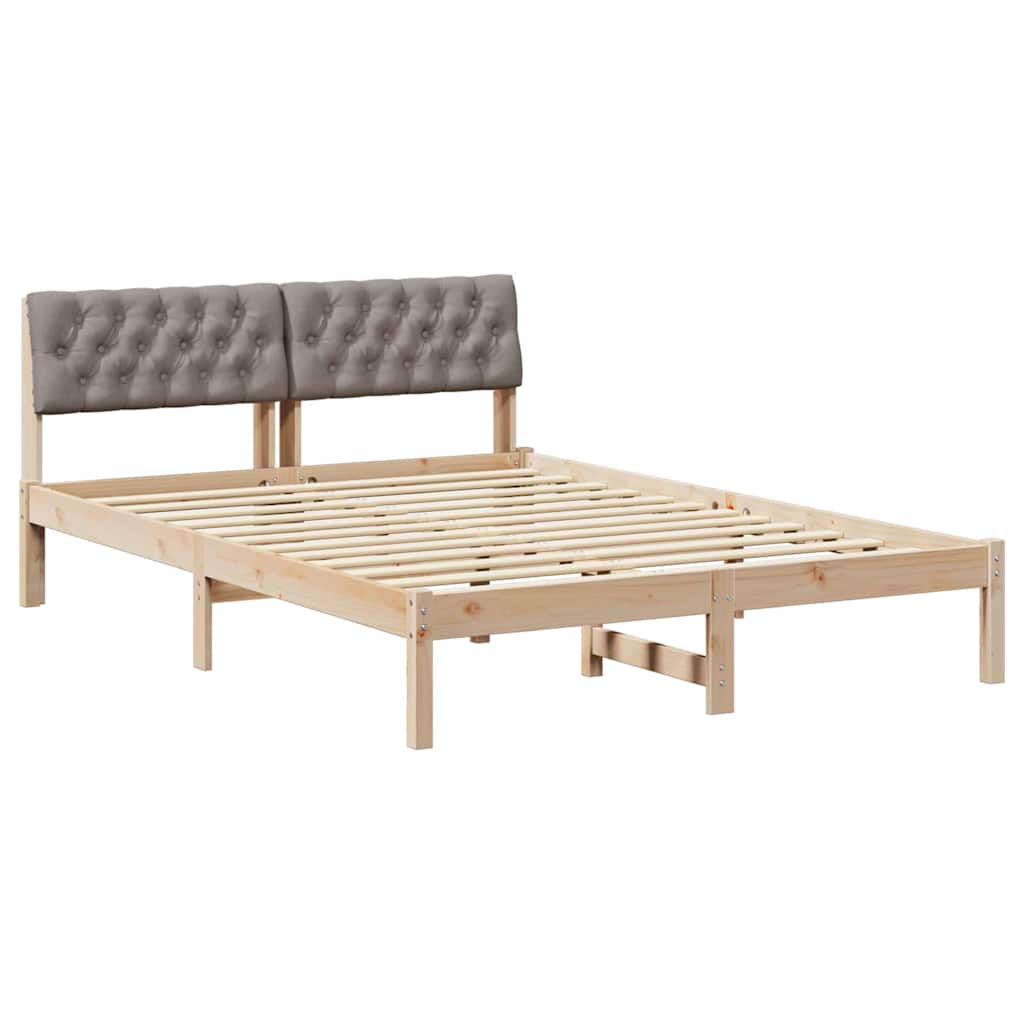 vidaXL Rama łóżka Brązowy i taupe 140 x 190 cm Lite drewno sosnowe