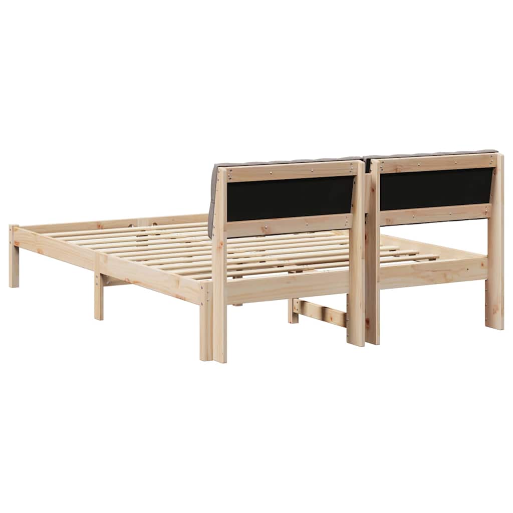 vidaXL Rama łóżka Brązowy i taupe 140 x 190 cm Lite drewno sosnowe