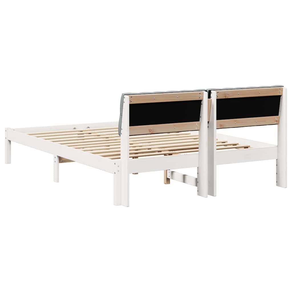 vidaXL Rama łóżka Biały i jasnoszary 140 x 190 cm Lite drewno sosnowe