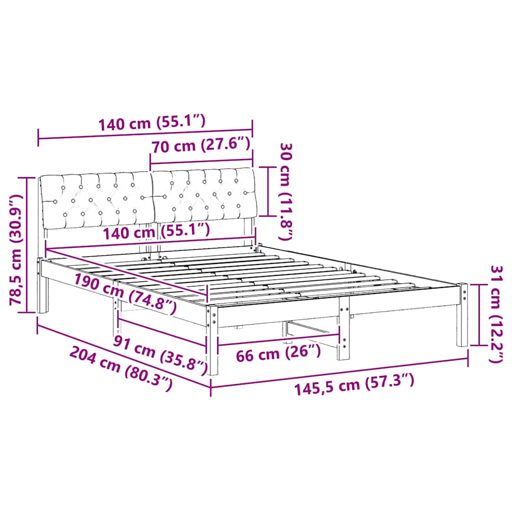 vidaXL Rama łóżka Biały i jasnoszary 140 x 190 cm Lite drewno sosnowe
