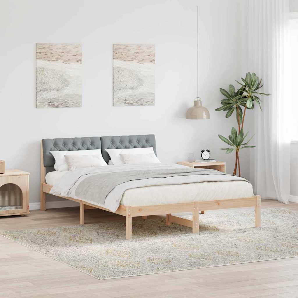 vidaXL Rama łóżka Z zagłówkiem Brązowy i jasnoszary 135 x 190 cm
