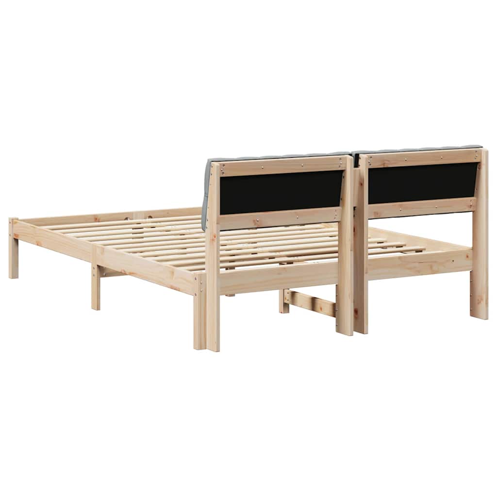 vidaXL Rama łóżka Z zagłówkiem Brązowy i jasnoszary 135 x 190 cm