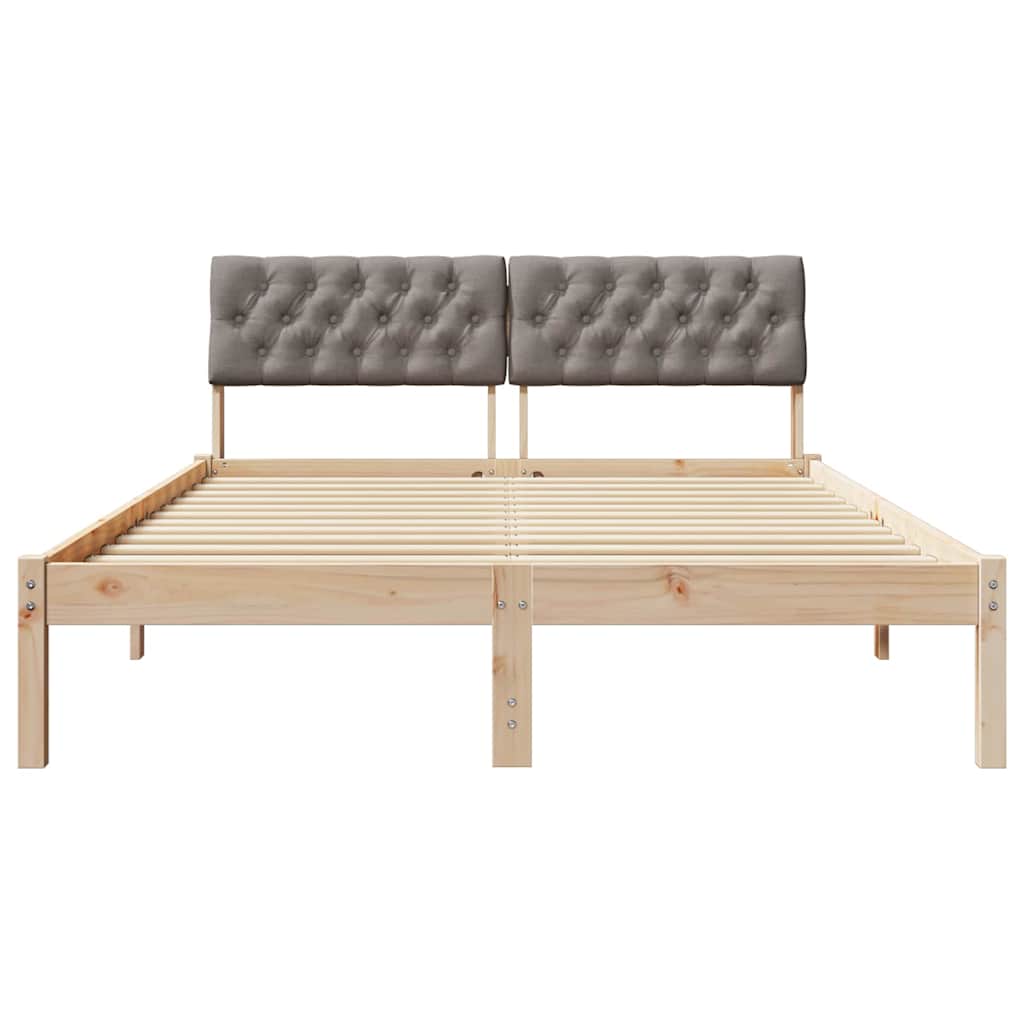 vidaXL Rama łóżka Brązowy i taupe 135 x 190 cm Lite drewno sosnowe