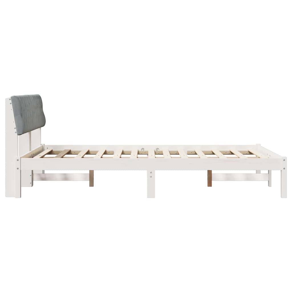 vidaXL Rama łóżka Biały i jasnoszary 135 x 190 cm Lite drewno sosnowe