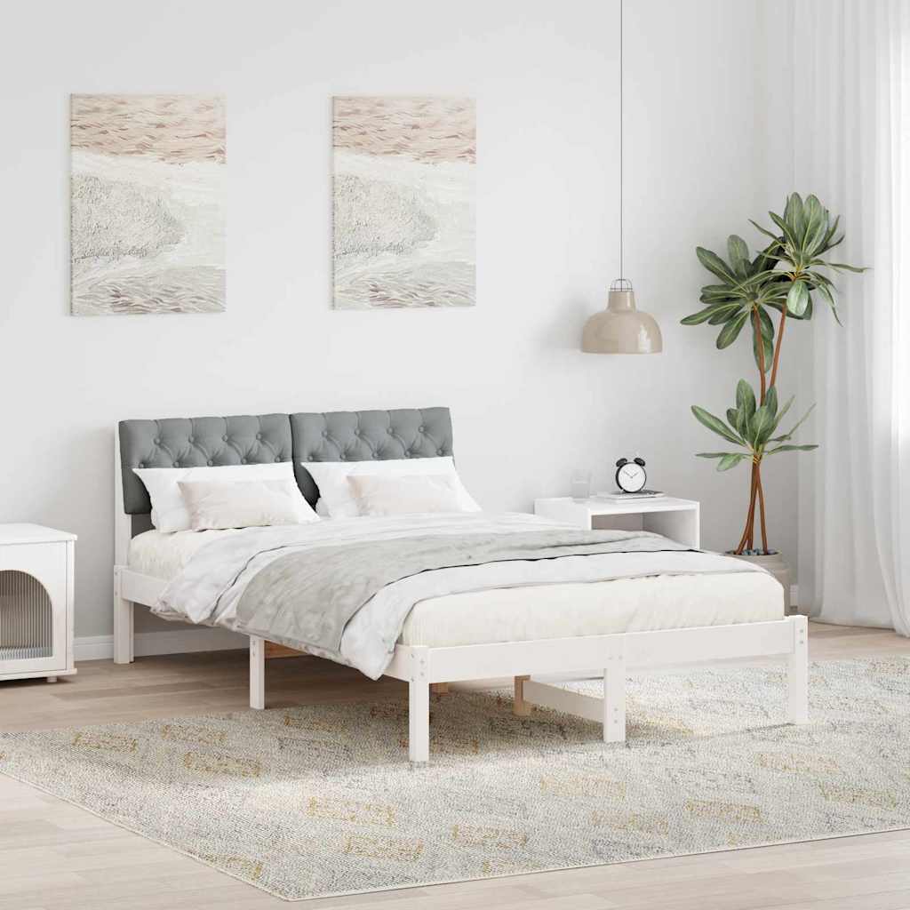 vidaXL Rama łóżka Biały i jasnoszary 120 x 190 cm Lite drewno sosnowe