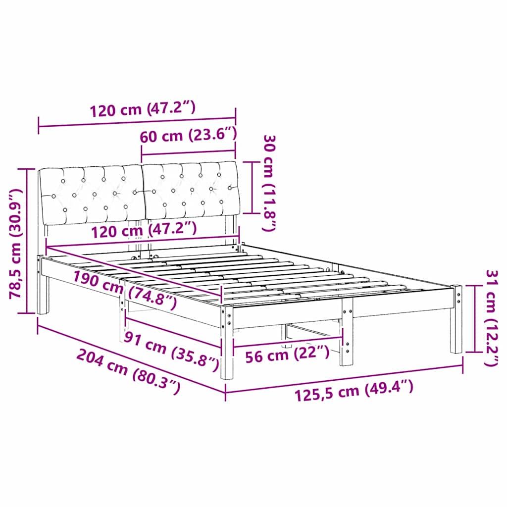 vidaXL Rama łóżka Biały i jasnoszary 120 x 190 cm Lite drewno sosnowe