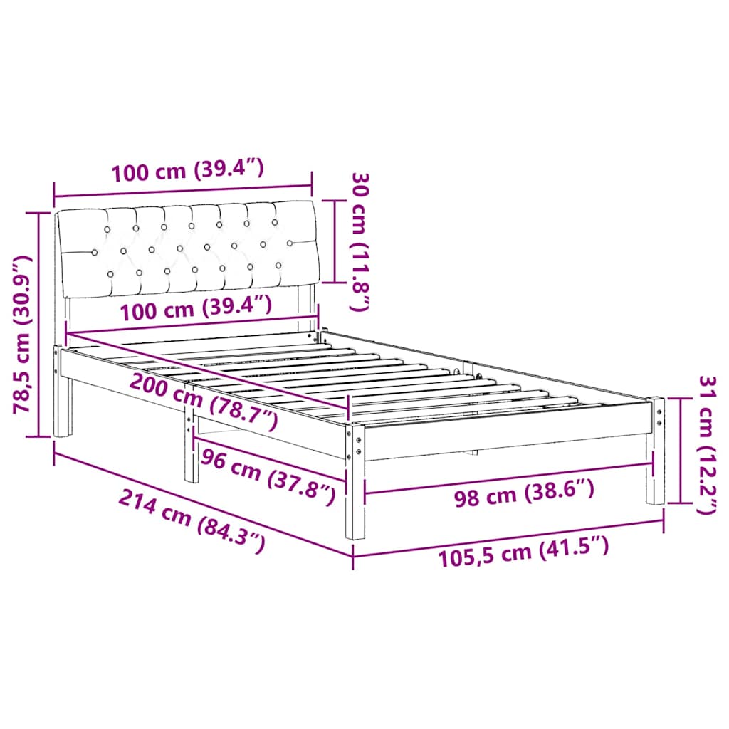 vidaXL Rama łóżka Z zagłówkiem Brązowy i jasnoszary 100 x 200 cm