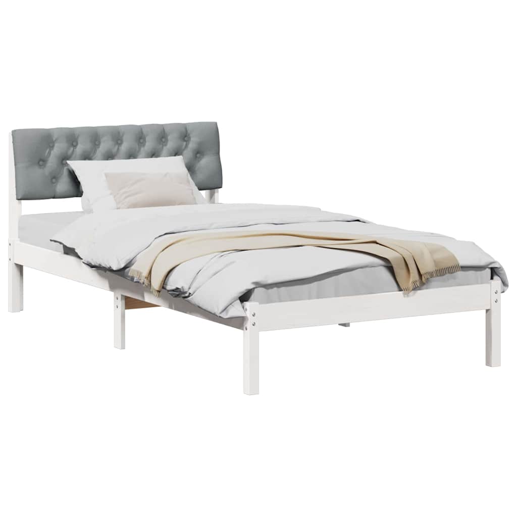 vidaXL Rama łóżka Biały i jasnoszary 100 x 200 cm Lite drewno sosnowe