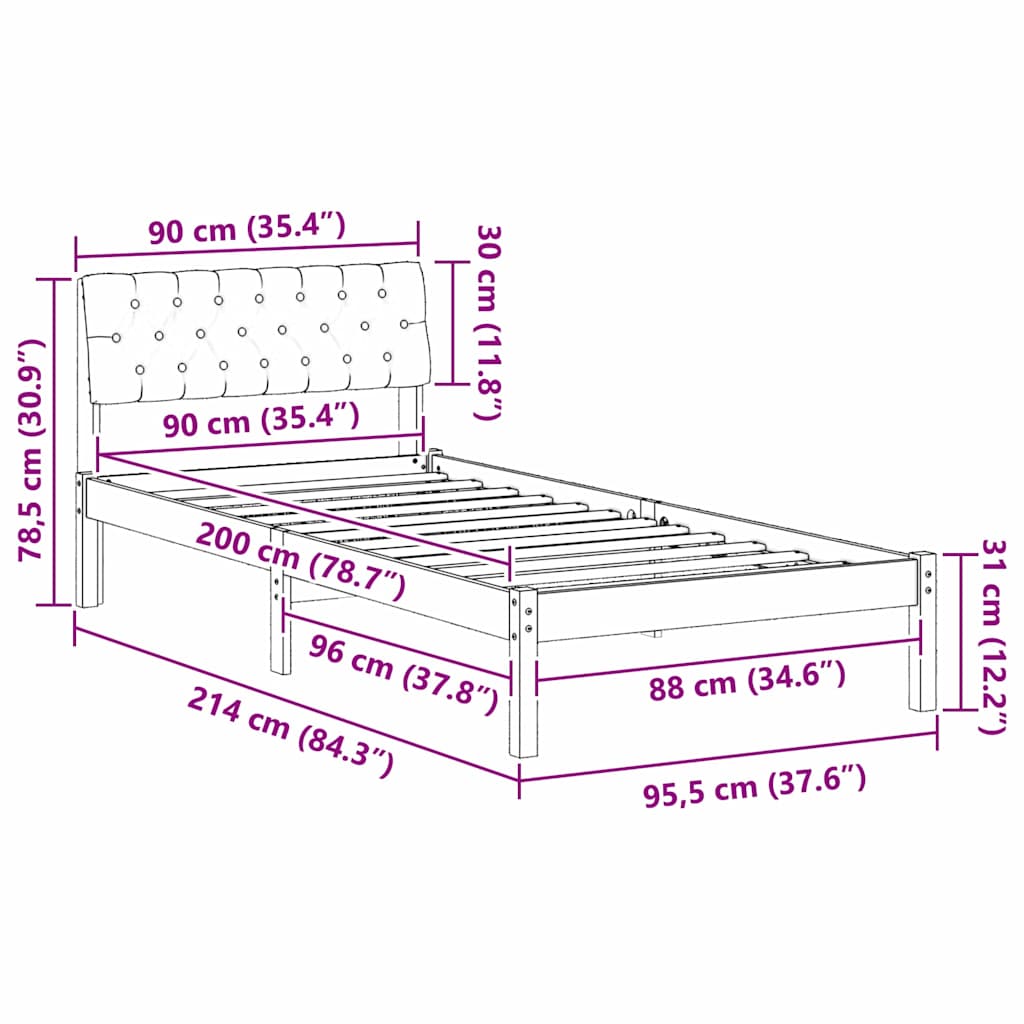 vidaXL Rama łóżka Brązowy i jasnoszary 90 x 200 cm Lite drewno sosnowe