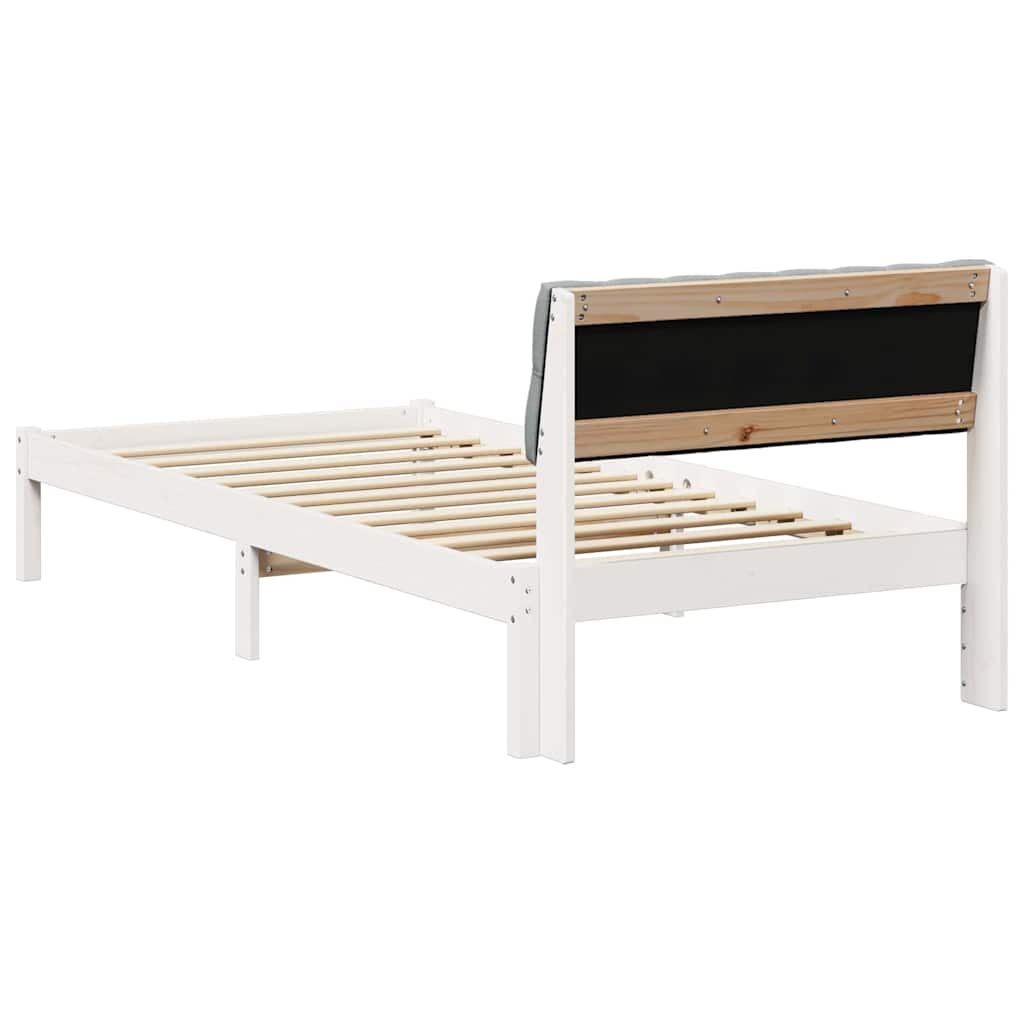 vidaXL Rama łóżka Biały i jasnoszary 90 x 200 cm Lite drewno sosnowe