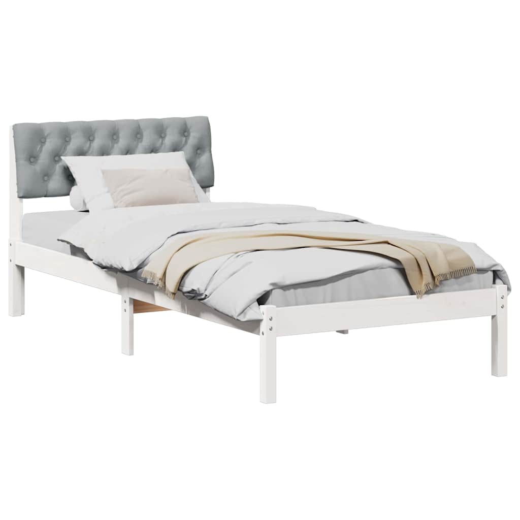 vidaXL Rama łóżka Biały i jasnoszary 90 x 200 cm Lite drewno sosnowe