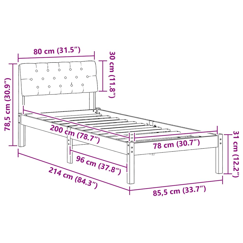 vidaXL Rama łóżka Brązowy i taupe 80 x 200 cm Lite drewno sosnowe