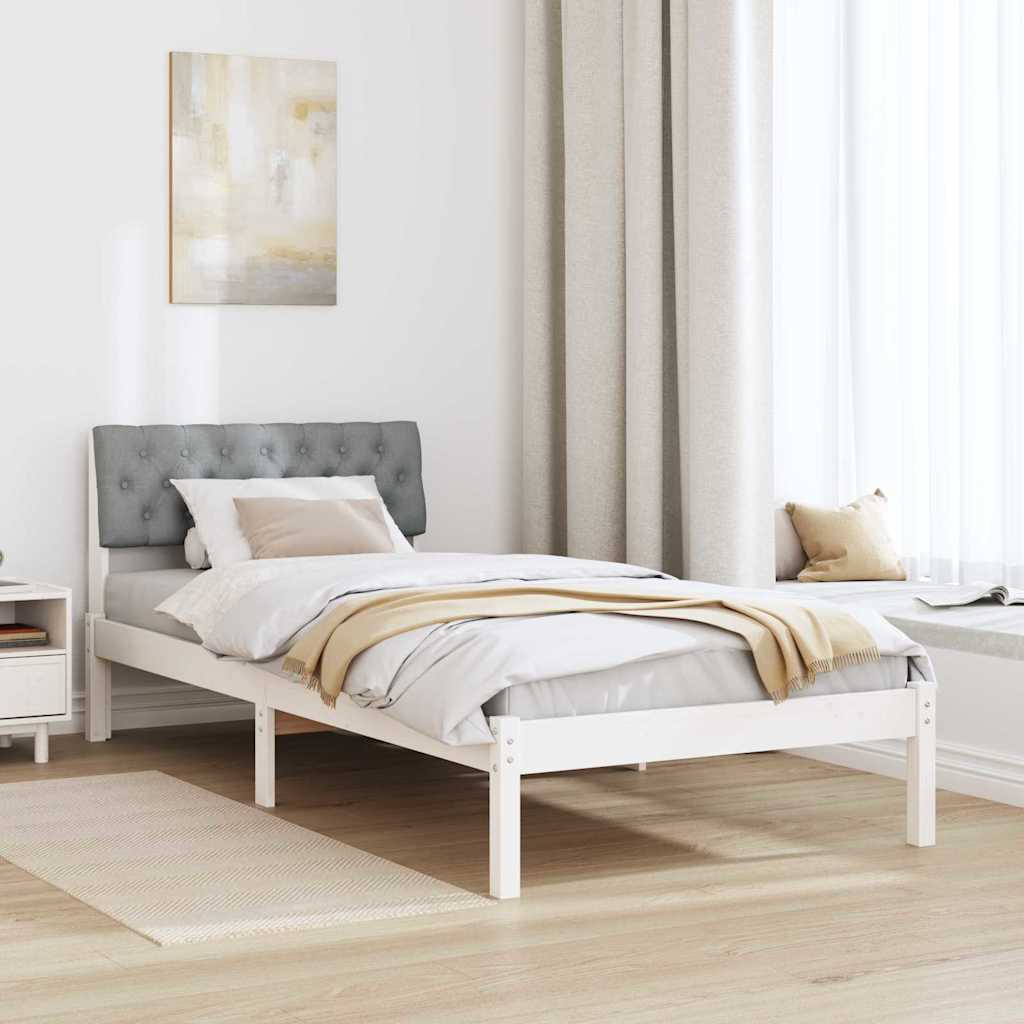 vidaXL Rama łóżka Biały i jasnoszary 90 x 190 cm Lite drewno sosnowe