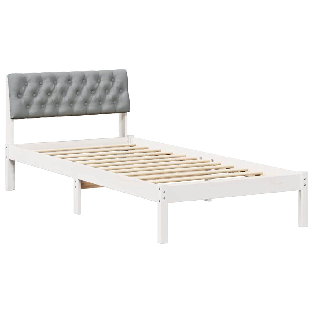 vidaXL Rama łóżka Biały i jasnoszary 90 x 190 cm Lite drewno sosnowe