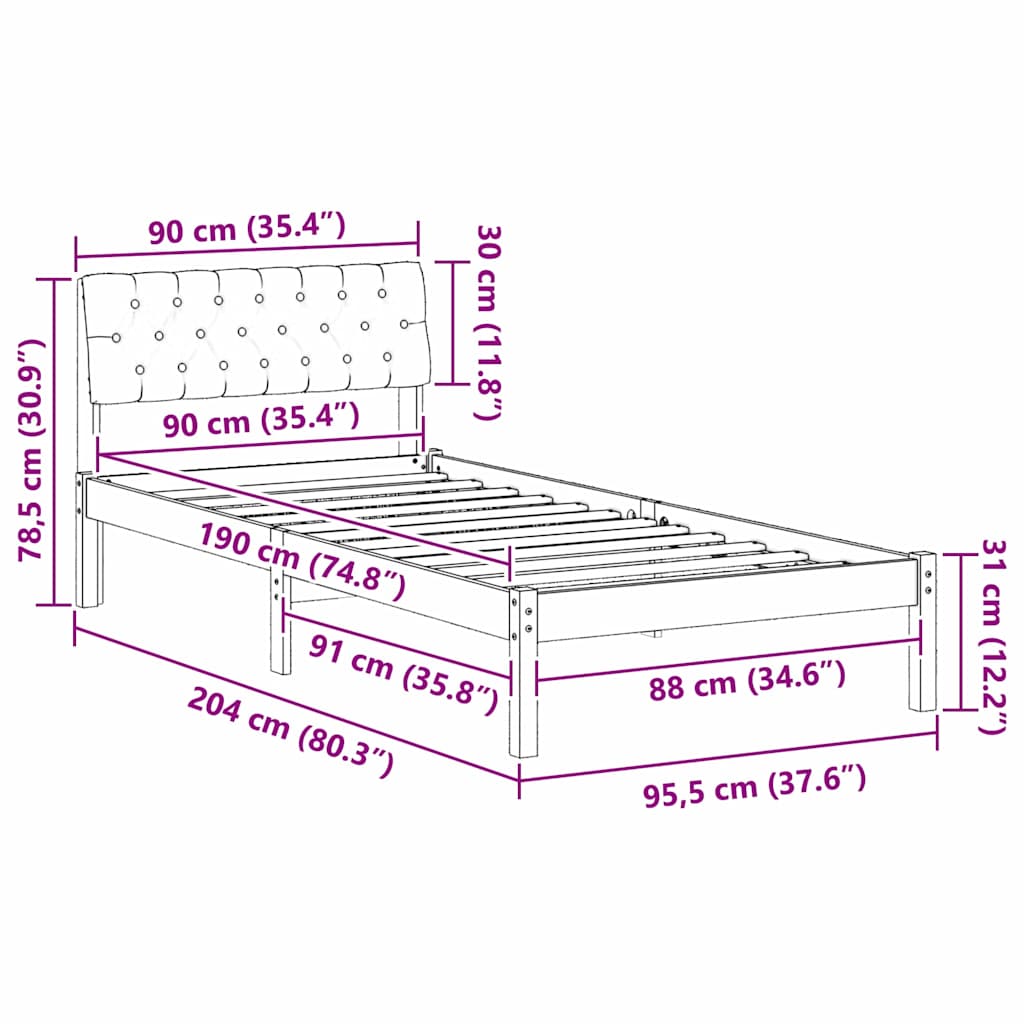 vidaXL Rama łóżka Biały i jasnoszary 90 x 190 cm Lite drewno sosnowe