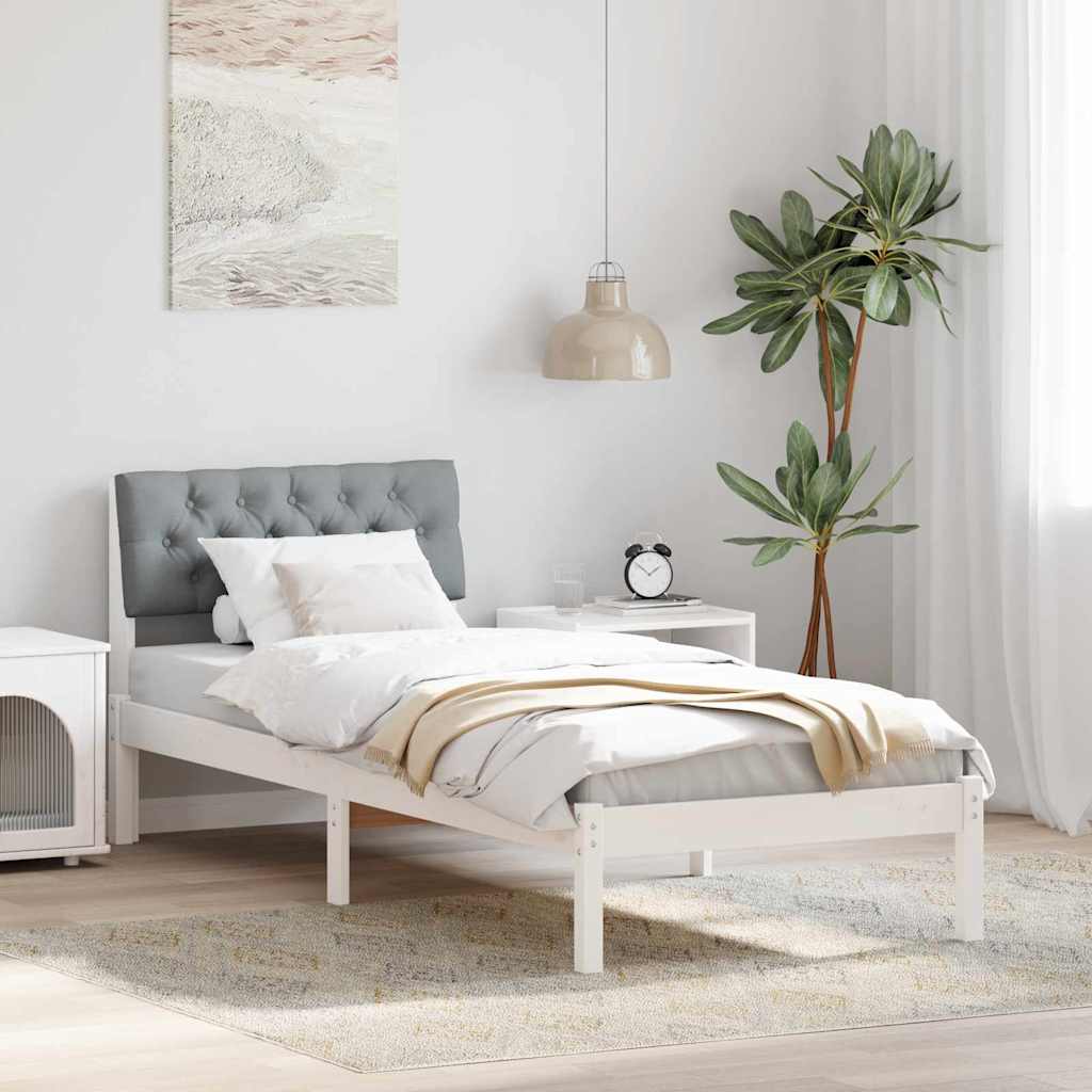 vidaXL Rama łóżka Biały i jasnoszary 75 x 190 cm Lite drewno sosnowe