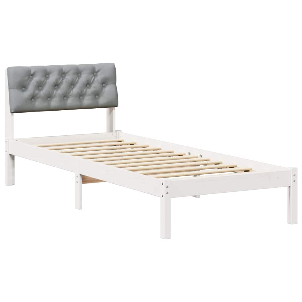 vidaXL Rama łóżka Biały i jasnoszary 75 x 190 cm Lite drewno sosnowe