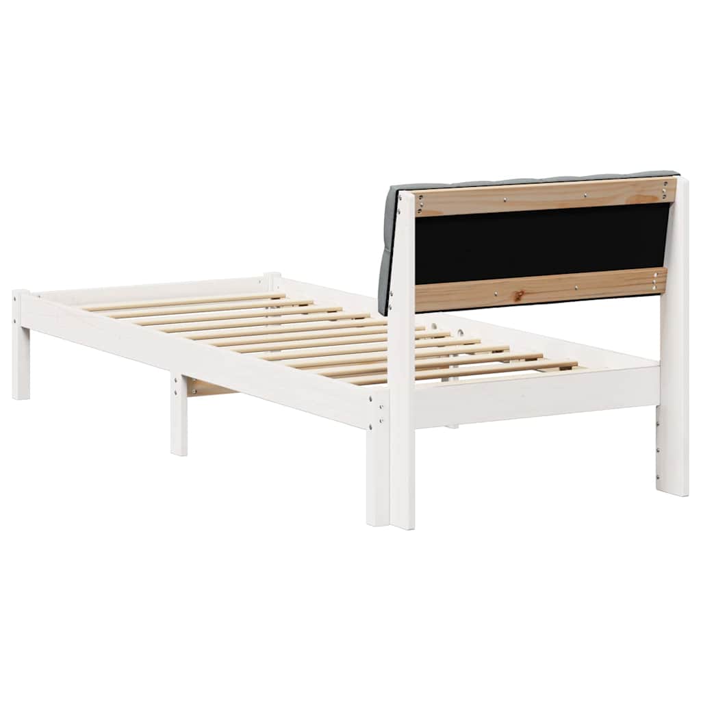 vidaXL Rama łóżka Biały i jasnoszary 75 x 190 cm Lite drewno sosnowe