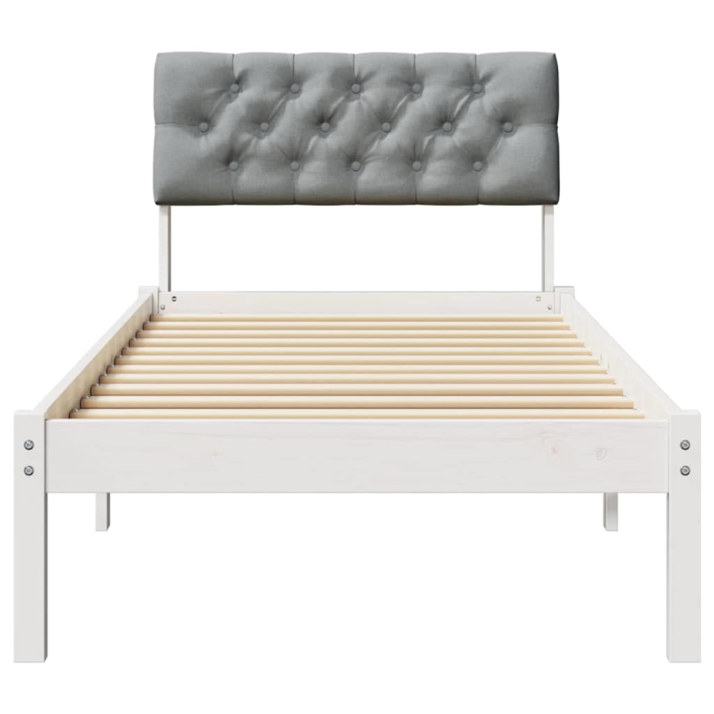 vidaXL Rama łóżka Biały i jasnoszary 75 x 190 cm Lite drewno sosnowe
