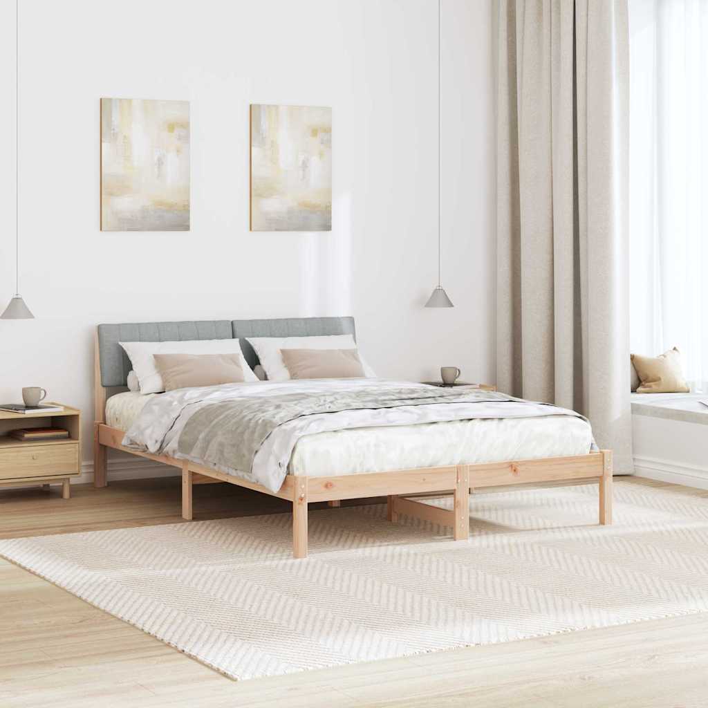 vidaXL Rama łóżka Z zagłówkiem Brązowy i jasnoszary 135 x 190 cm