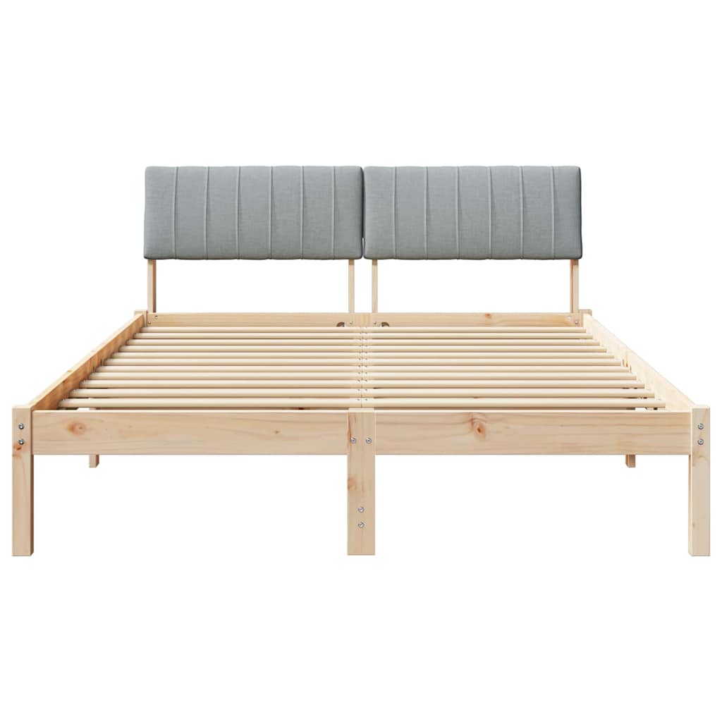 vidaXL Rama łóżka Z zagłówkiem Brązowy i jasnoszary 135 x 190 cm