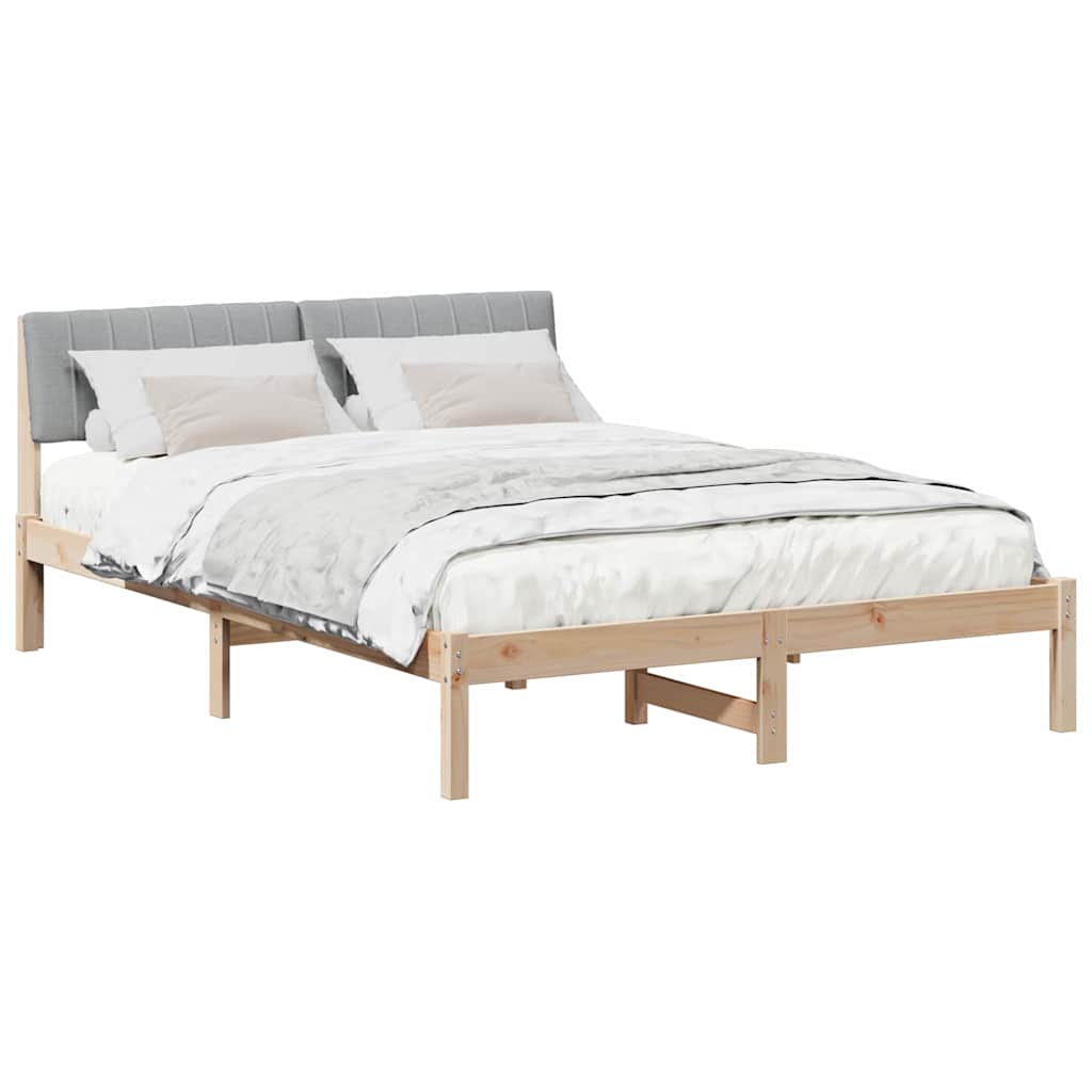 vidaXL Rama łóżka Z zagłówkiem Brązowy i jasnoszary 135 x 190 cm