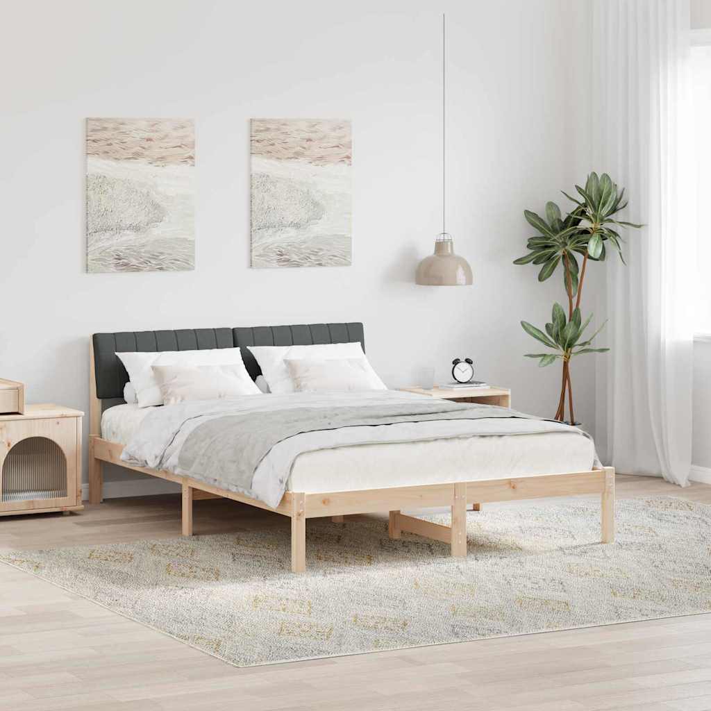 vidaXL Rama łóżka Z zagłówkiem brązowy i ciemnoszary 135 x 190 cm