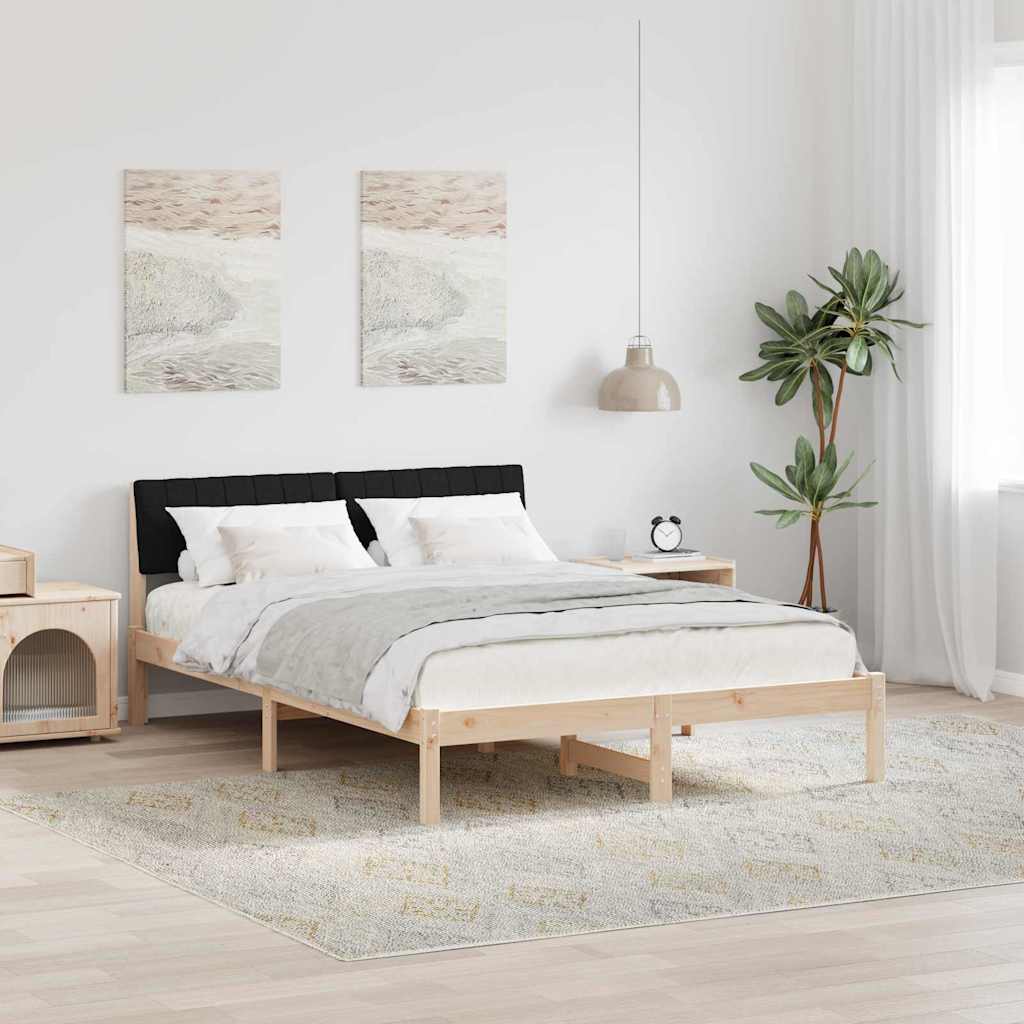 vidaXL Rama łóżka brązowo-czarny 135 x 190 cm Lite drewno sosnowe
