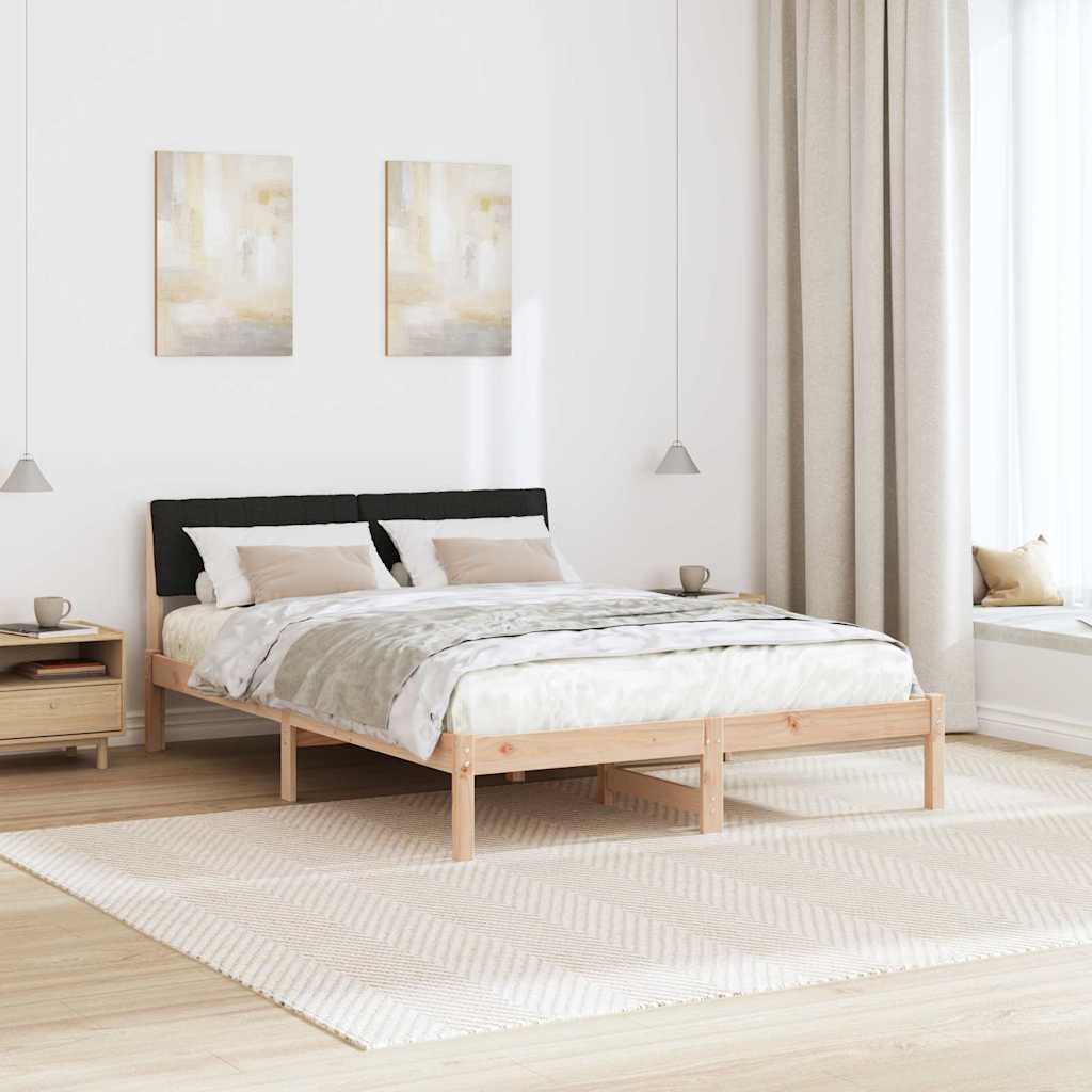 vidaXL Rama łóżka brązowo-czarny 135 x 190 cm Lite drewno sosnowe