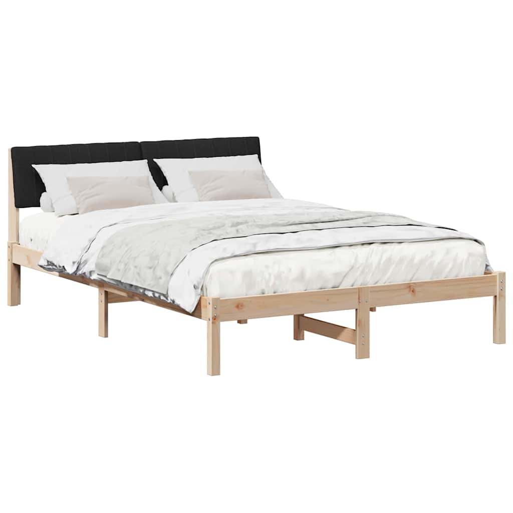 vidaXL Rama łóżka brązowo-czarny 135 x 190 cm Lite drewno sosnowe