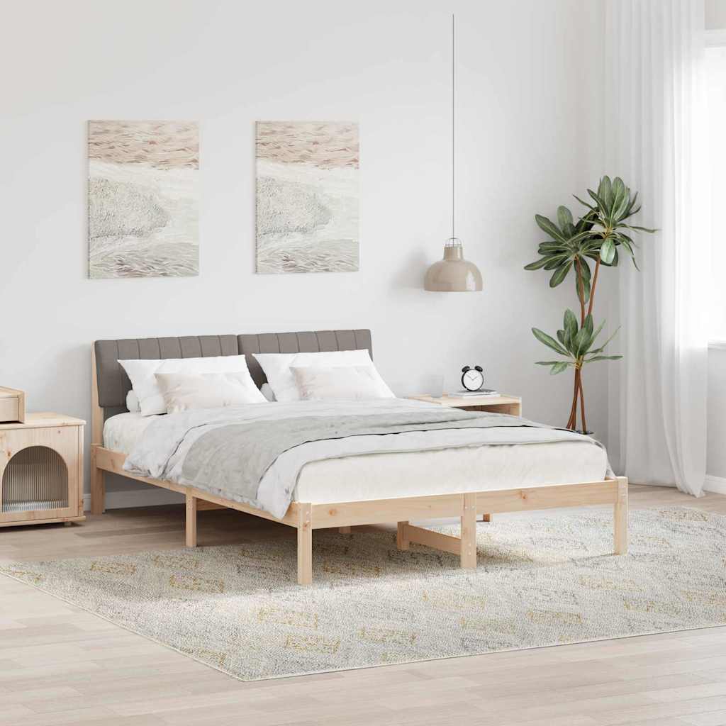 vidaXL Rama łóżka Brązowy i taupe 135 x 190 cm Lite drewno sosnowe