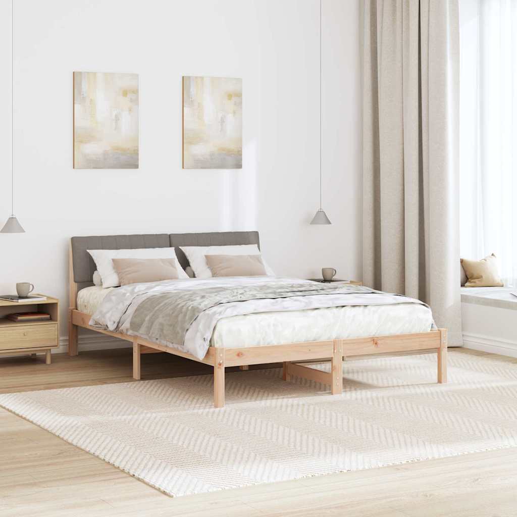 vidaXL Rama łóżka Brązowy i taupe 135 x 190 cm Lite drewno sosnowe